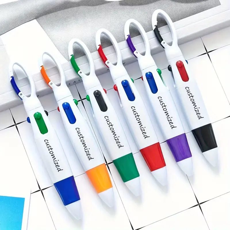 【Customizable】10 Personalized Carabiner Four-Color Click Ballpoint Pens - Can be customized with name, ID, etc. labels. Not easy to lose. Clickable ballpoint pen. Creative small gift for students, metal pen, portable pocket pen - suitable as a gift for classmates and teachers during the back-to-school and graduation season. Teacher's Day gift - Office supplies | Customizable ballpoint pen | Durable writing tools
