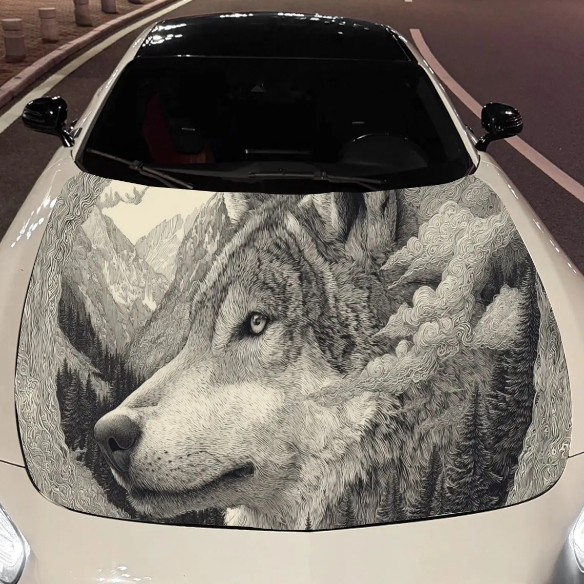 

Wild Wolf print,car hood stickers,PVC waterproof Self adhesive car hood sticker,car hood decoration protection stickers,Auto Acc