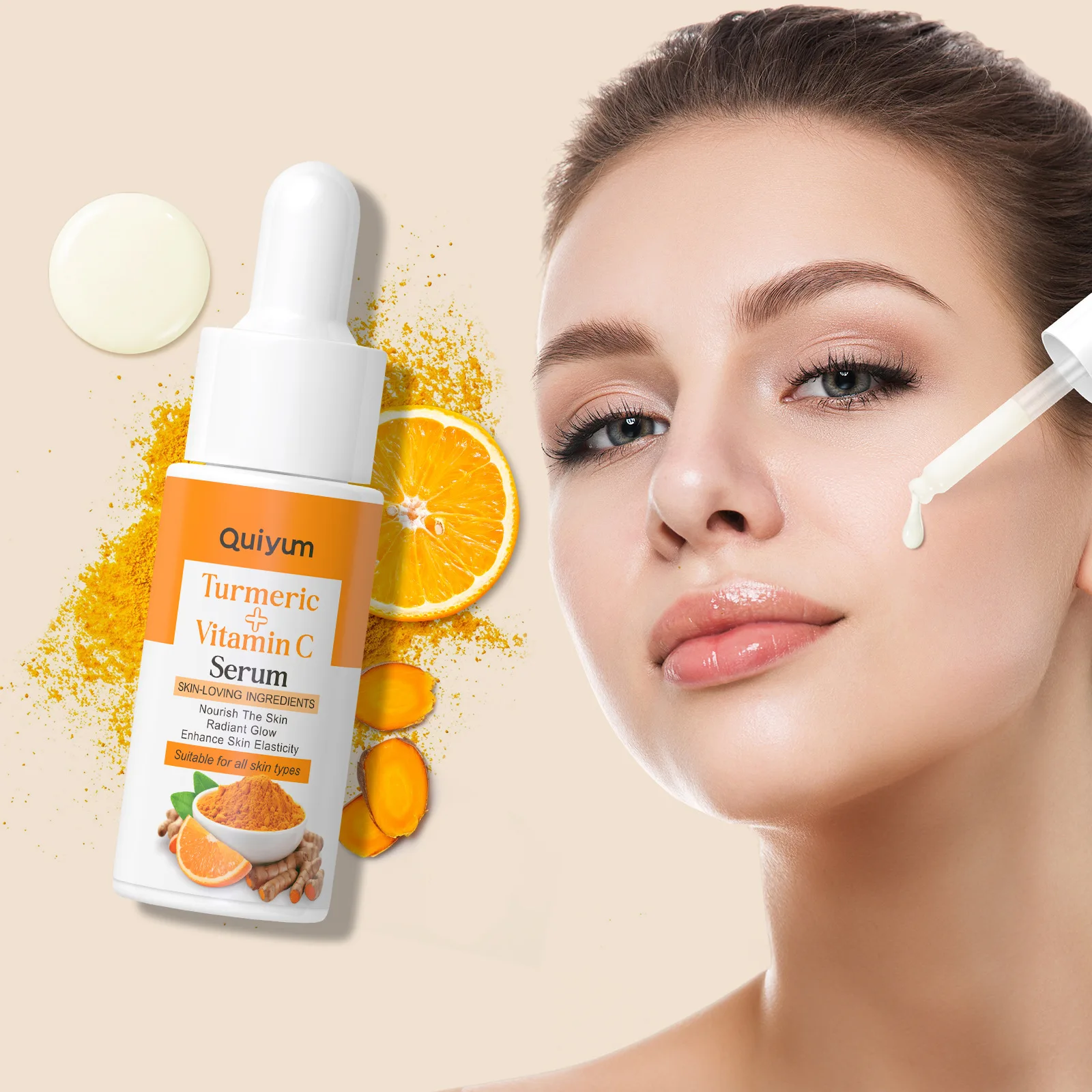 QUIYUM 17ml Vitamin C Turmeric Essence, Deep Hydrating Face Essence for All Skin Types, Firming Moisturizer for Elasticity