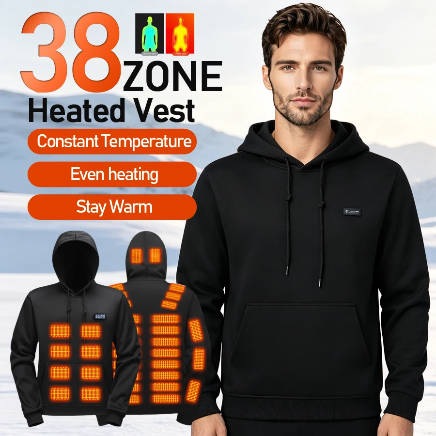 Unisex Pullover Heated Hoodie USB Rechargeable Full Body Heating Zones Electric Thermal Warm Fleece Lined Hooded Sweatshirt Wint - view 4