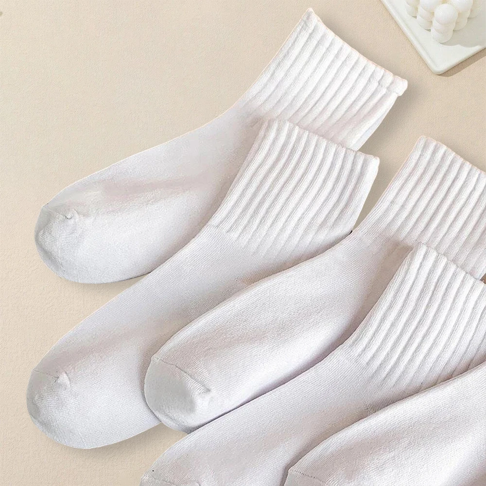 6 Pairs Women Pure White Quarter Socks Fashionable Simple Versatile Socks Antibacterial Breathable Comfortable Casual Socks