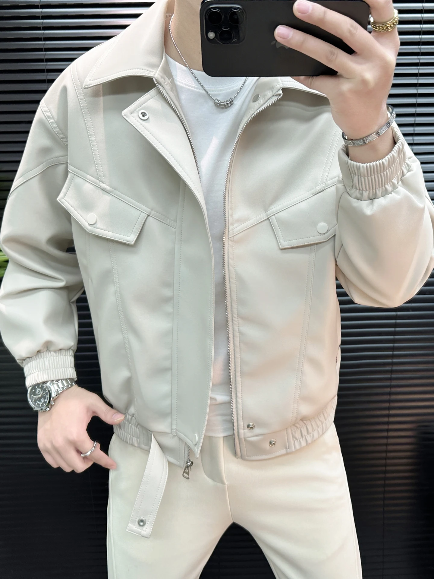 

Мужская кожаная куртка из искусственной кожи в американском ретро-стиле, весна-осень 2026, повседневная, с воротником, в гонконгском стиле, на молнии, рабочая одежда