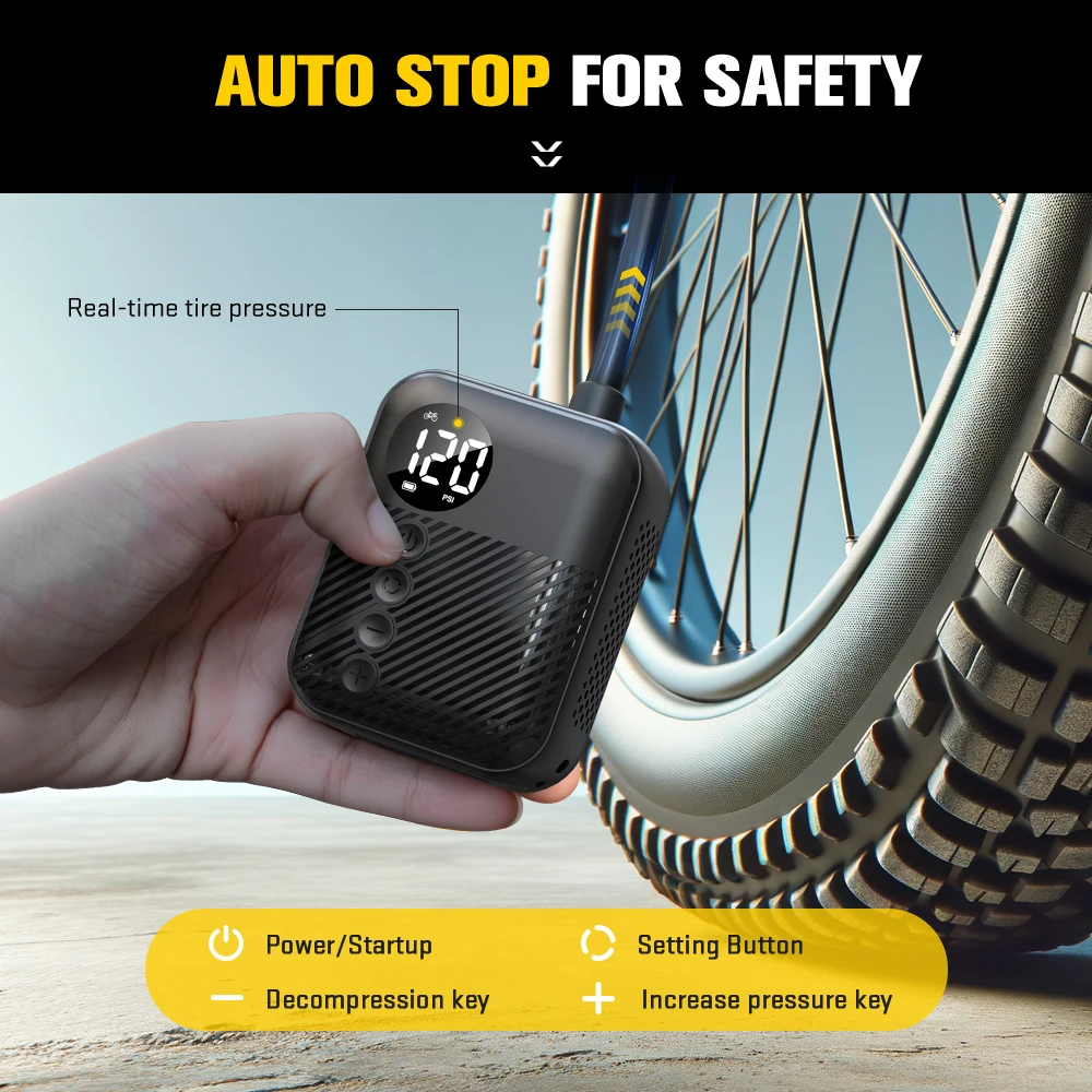 مضخة هواء صغيرة محمولة للدراجة من كارسون - قابلة لإعادة الشحن بحجم الجيب، مقياس رقمي، نفخ سريع للدراجة وإطارات الدراجات النارية والسيارات 150 رطل لكل بوصة مربعة #6