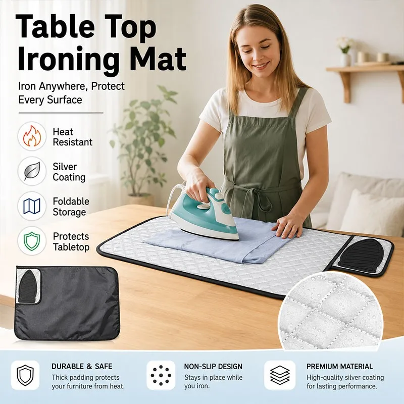 Upgraded Ironing Mat Silver Coated Ironing Mat Heat Resistant Handy Laundry Washer Dryer Portable Pressing Ironing Board Cover