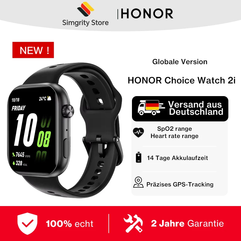 HONOR Choice Watch 2i, Smart Watch Bluetooth Calling, AMOLED da 1,85 pollici, 14 giorni di disponibilità, Spo2, 1ATM, IP68, bianco/nero