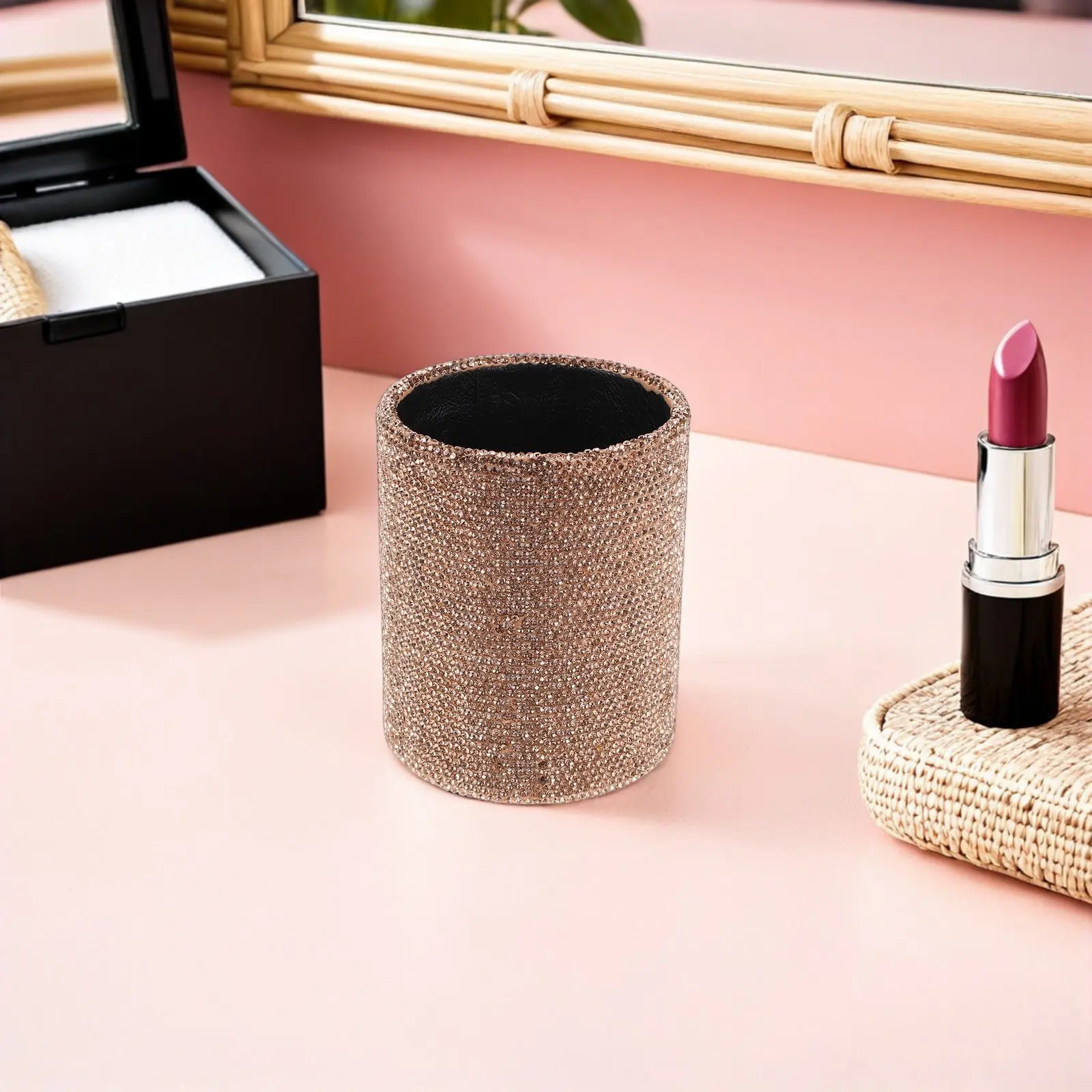 

Стильный блестящий органайзер-подставка для кистей для макияжа, маркеров и карандашей для губ, для туалетного столика и рабочего стола