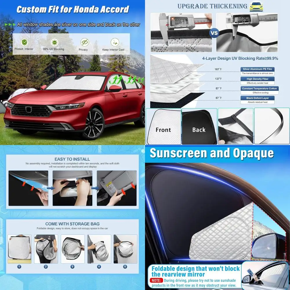 

Upgraded Car Sunshades for 2023-2025 Accord, Full Set for UV Protection & Privacy, Ideal for Outdoor & Camping Use