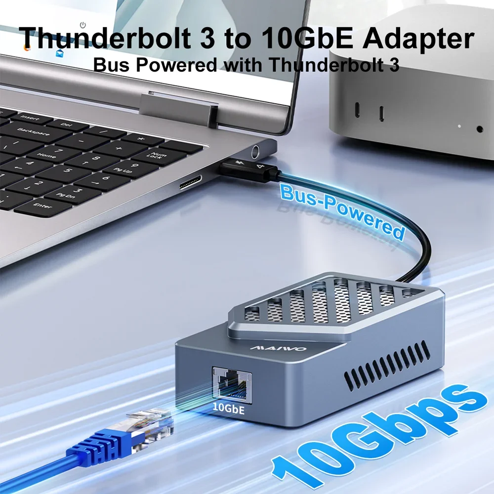 MAIWO 10 جيجابت إيثرنت ميناء إيثرنت محول Thunderbolt 3/4/5 USB 4 دعم تبديد صامت لنقل البيانات عالي السرعة