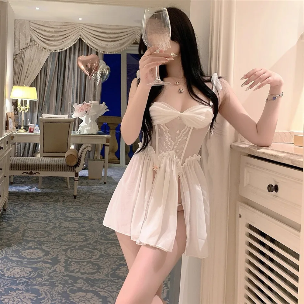 

Sexy Female Mesh Robe Nightgown Set Lace Sleepwear Suspender Nightdress Summer Casual Home Dress Bathrobe