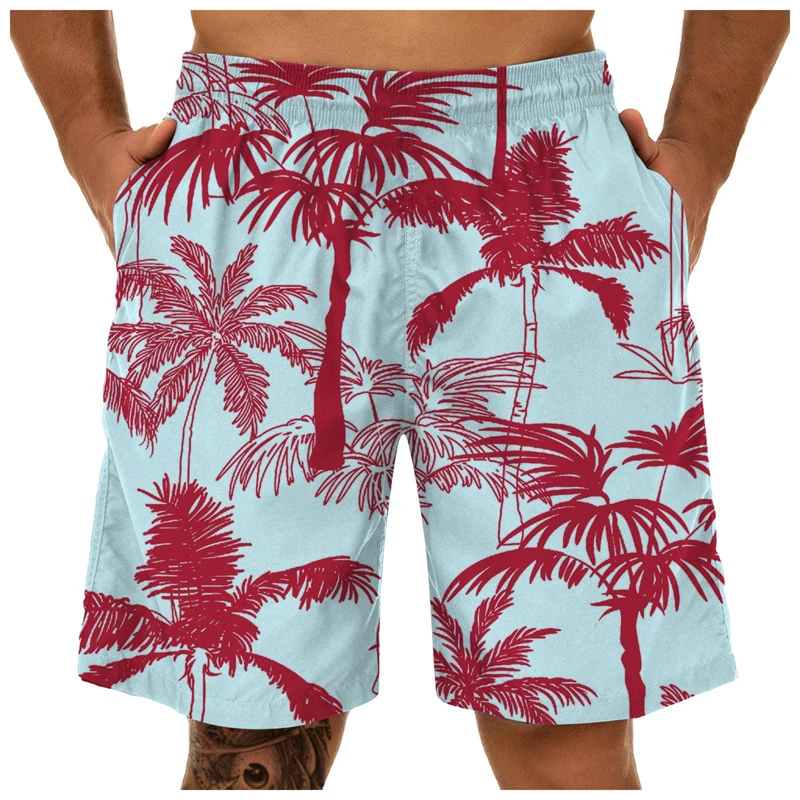 Calções havaianos para homens, calção de natação secagem rápida, calça casual de praia, roupas masculinas extragrandes, 3D Print, verão