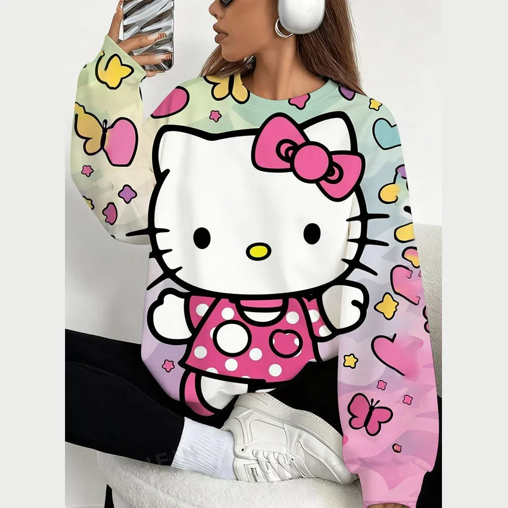 Women Hoodies Halloween Hello Kitty Print Sweatshirt Women Fashion Crew Neck Pullover Hoodie Hello Kitty Female Coat