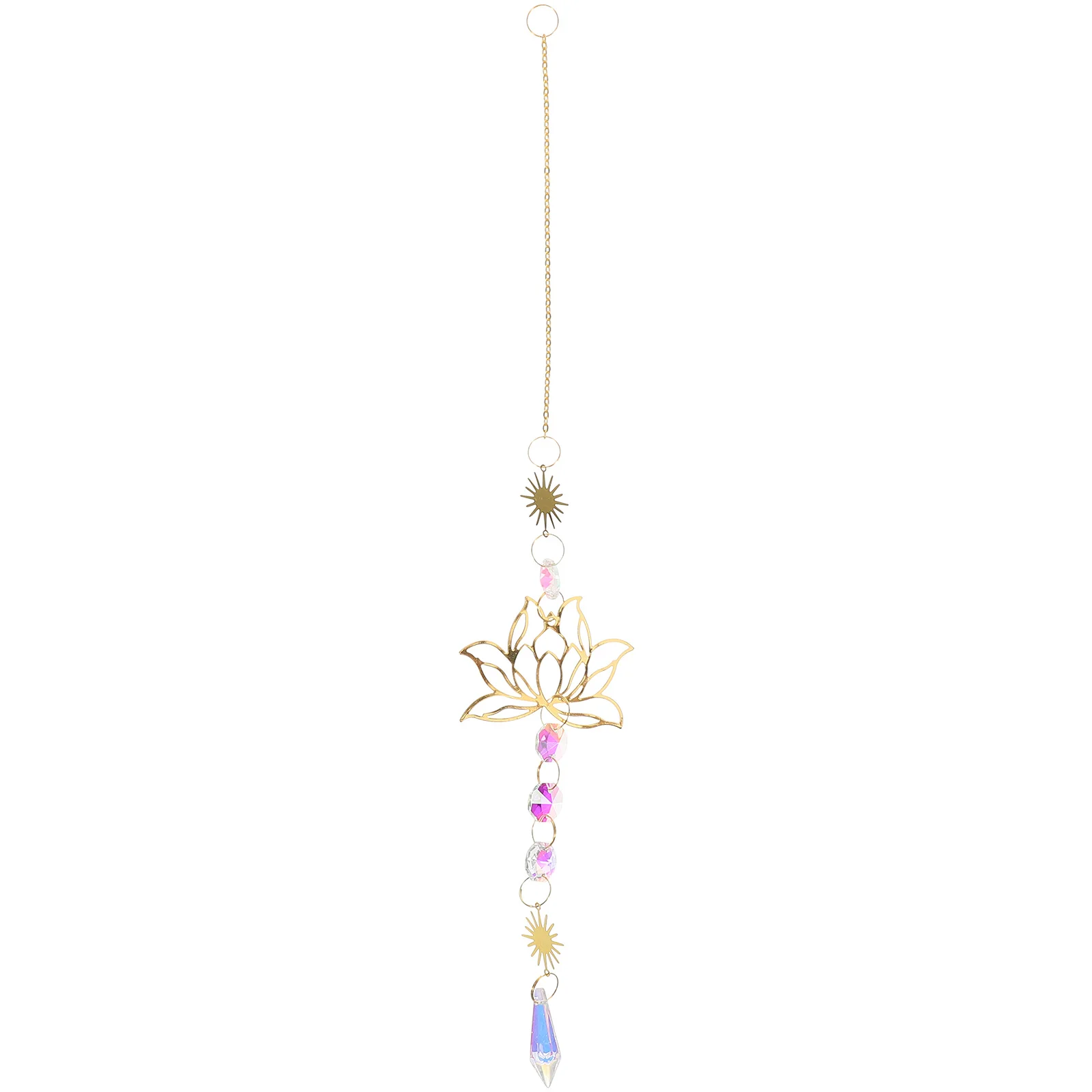 

Golden Lotus Crystal Hanging Ornament Elegant Sun Catcher Pendant Garden Window Decor Outdoor Indoor Sparkling Prism