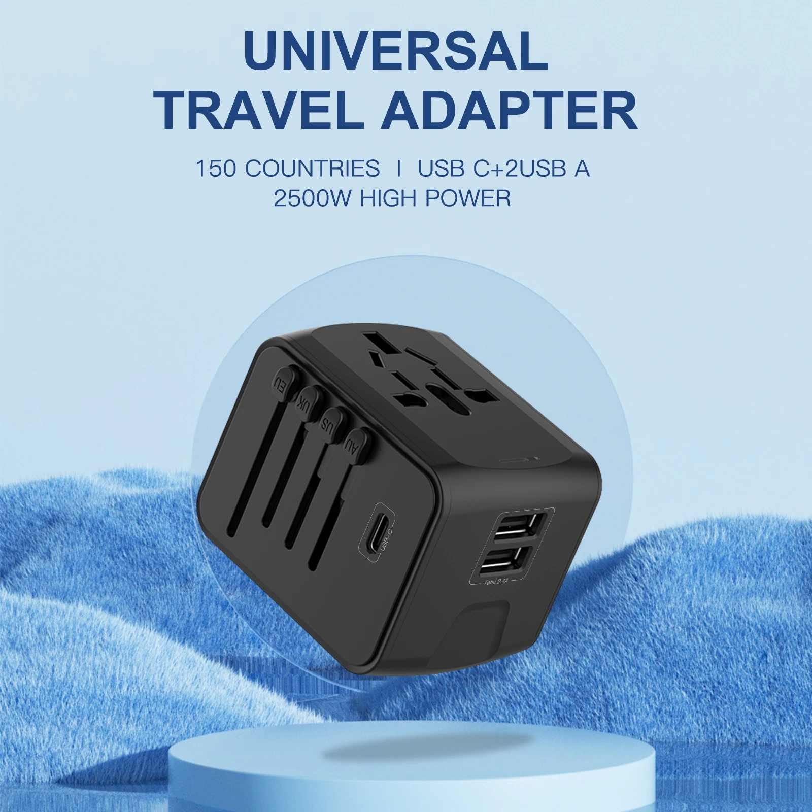 Universal Travel Adapter, High Speed 3.4A 4*USB, Type-C And 2* USB-A for Europe UK EU US CA AU