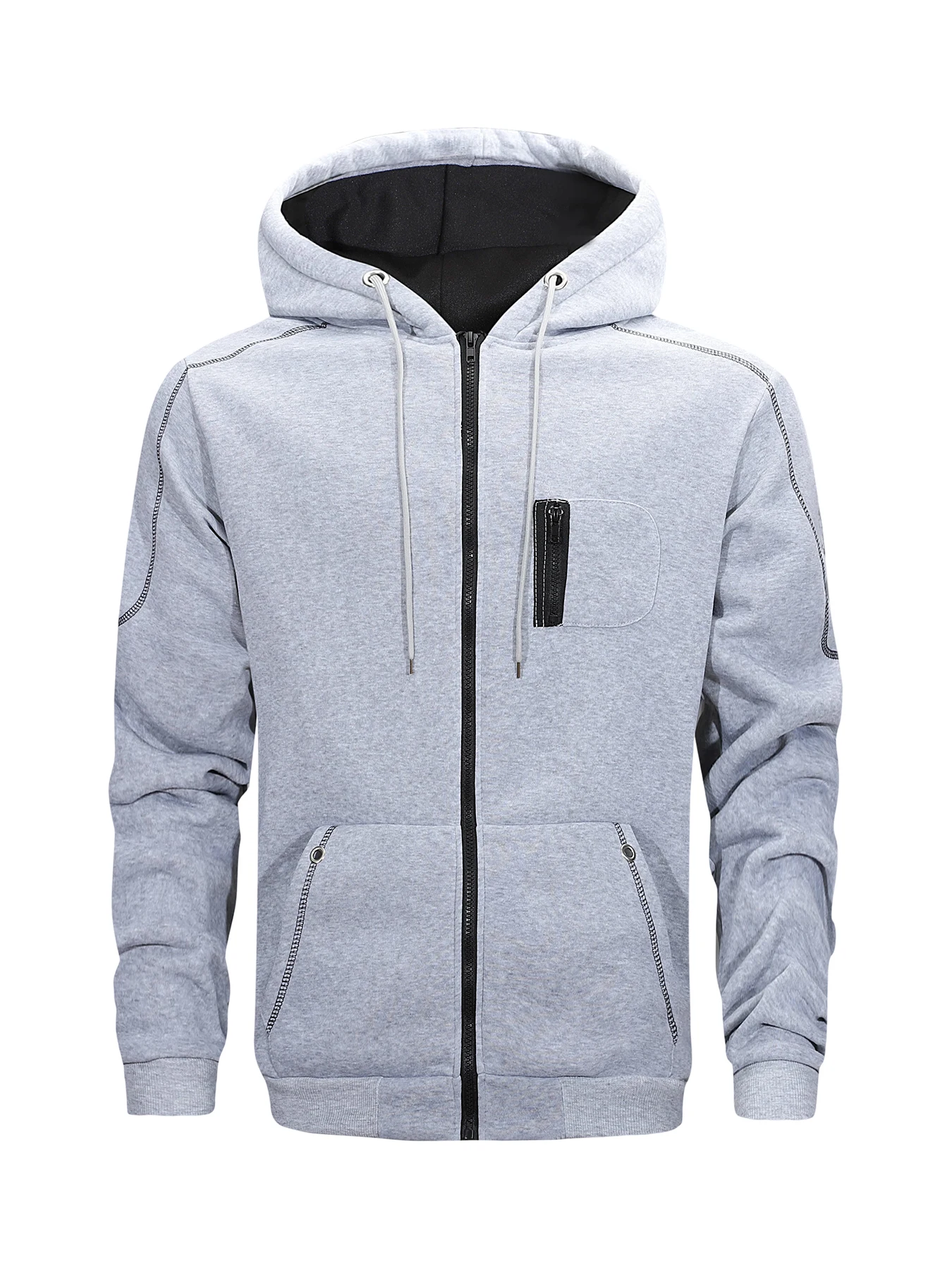 Men's Zip Up Hoodie Long Sleeve Sweatshirt Contrast Zipper Pockets Stitching Slim Fit Casual Sports Outerwear