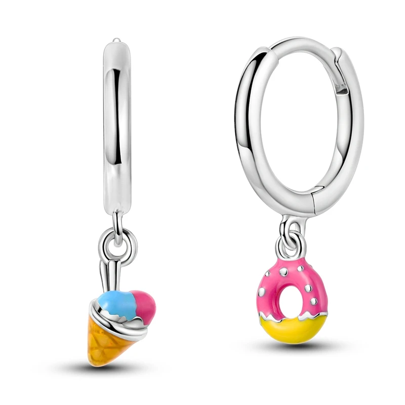 Gorgeous 925 Sterling Silver Colorful Cute Donuts Aweet Tube Earrings Women's Daily Jewelry Accessories