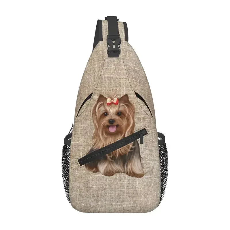 Custom Casual Yorkshire Terrier Yorkie Dog Sling Crossbody Backpack Men Shoulder Chest Bag for Camping Biking