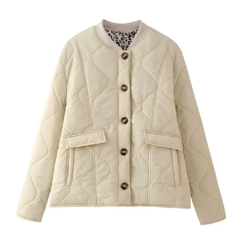 Women's Single-breasted O-Neck Jacket Autumn Winter Fashion Long Sleeve Coat Retro Leopard Lining Casual Jacket Y2k Streetwear