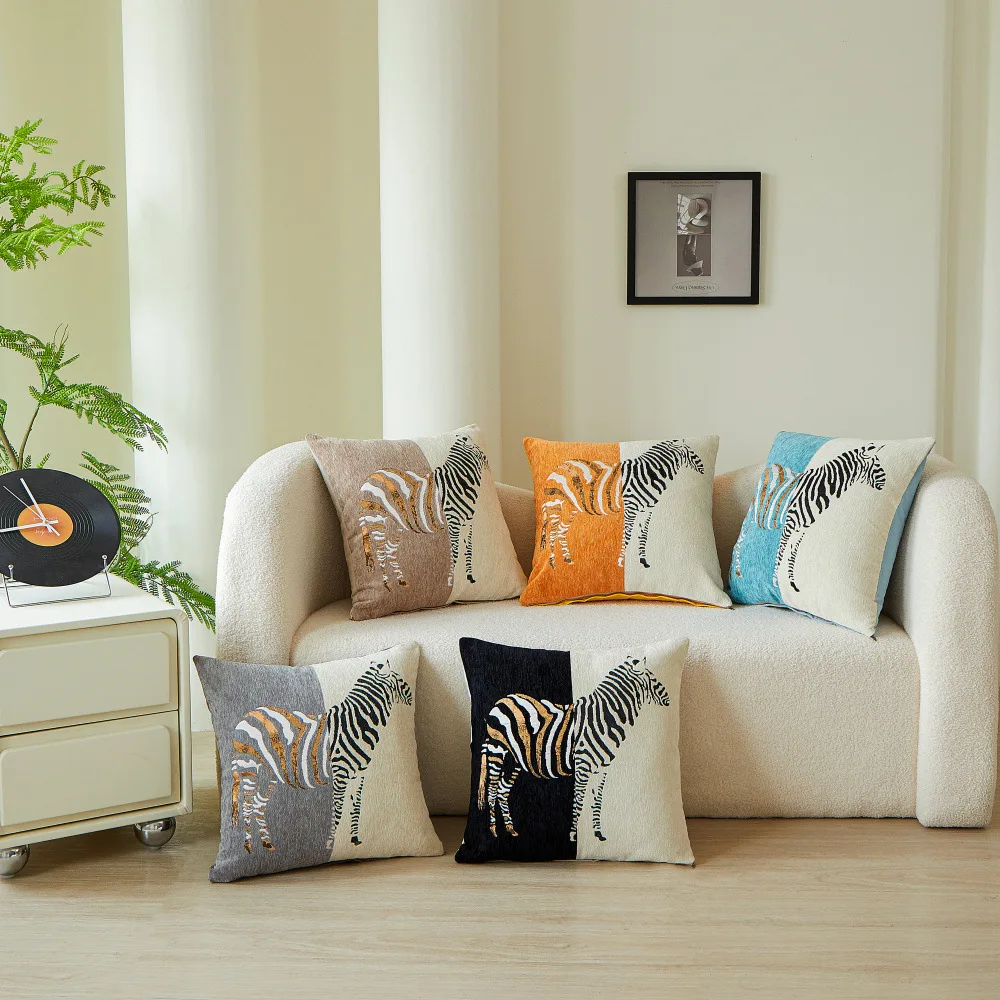 Nordic African Zebra Cushion Square Throw Pillowcase Wild Animal Style Decorative Pillow Cover Chenille Cushion Cover 45x45cm