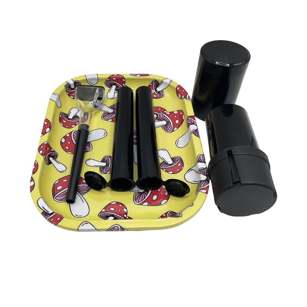 مجموعة أدوات التدخين المحمولة الفاخرة للبيع بالجملة، مجموعة صينية دوارة مخصصة مع صندوق مجموعة دخان المطحنة، مجموعة ملحقات التدخين #6