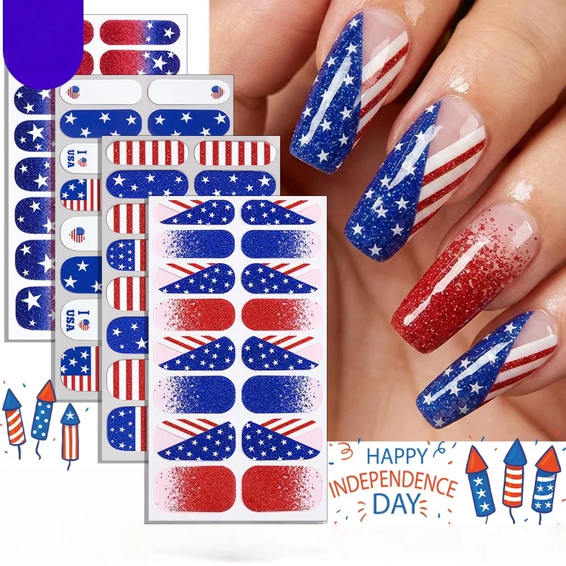 

Американский День независимости, пленка для лака для ногтей, наклейки для ногтей, европейско-американская звезда, луковая пудра, наклейки для ногтей, украшения «сделай сам», наклейки