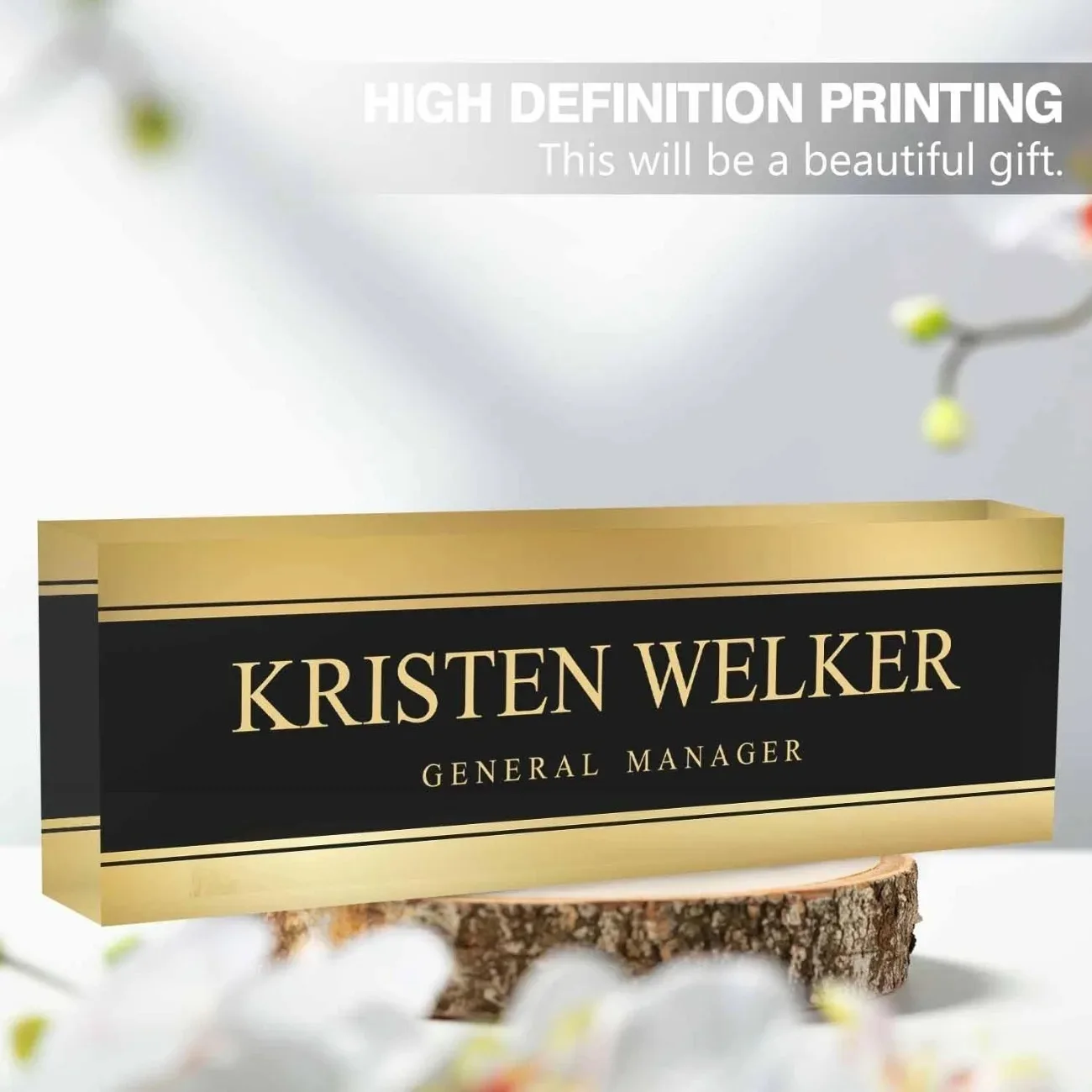Custom 2D Acrylic Desk Nameplate, Black Gold Theme, Humorous Office Decor & Appreciation Gift (Only Decoration)