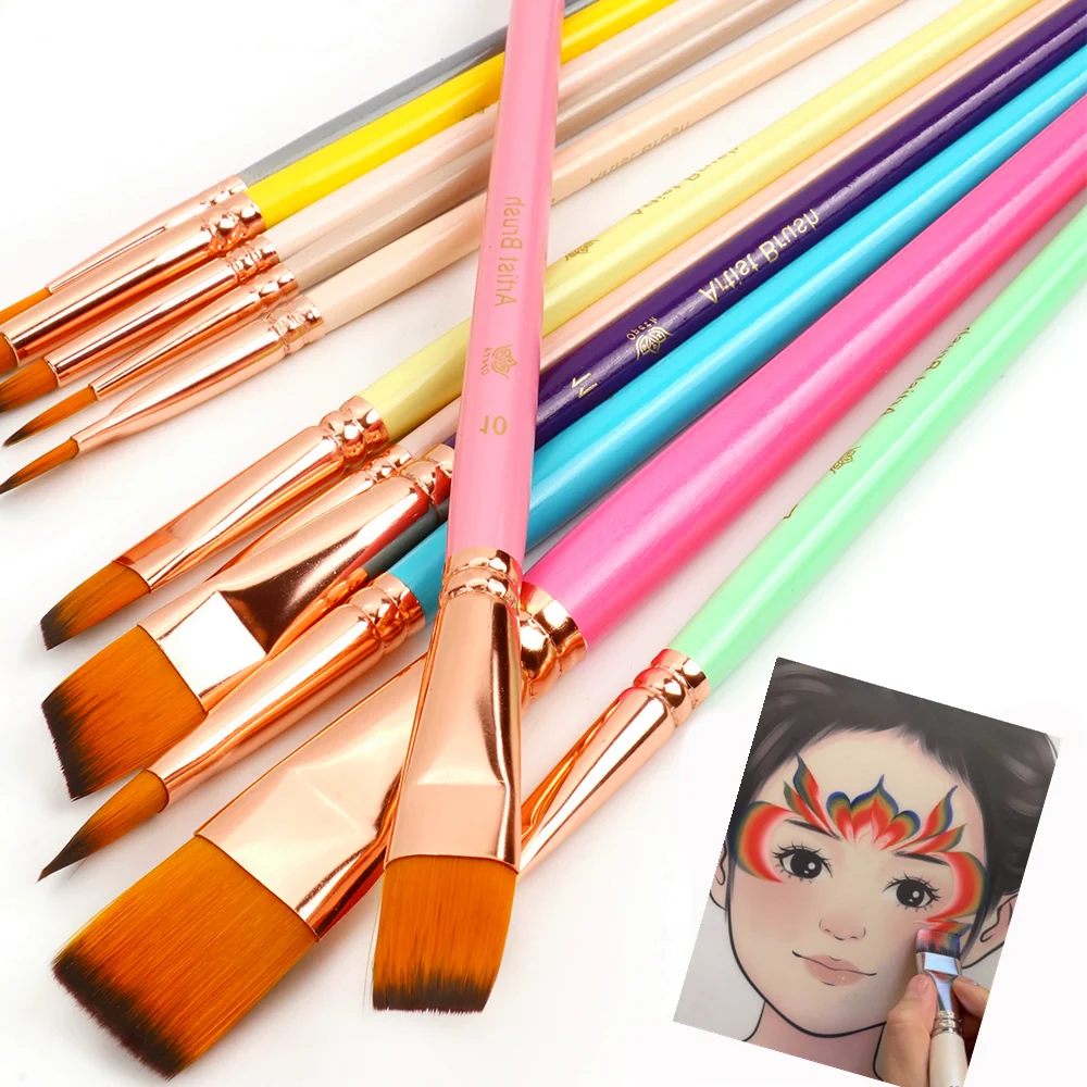 12本多機能ペイントメイクブラシセット、フェイスボディペイント、水彩油絵、アクリル、アーティストブラシペンキット用