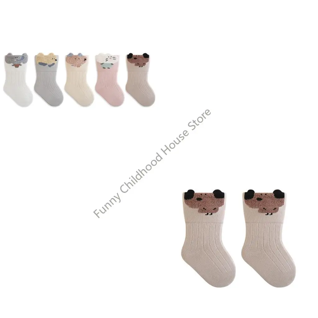 

D0LA Infants Breathable Cotton Socks Cartoon Design Seamless Toe Everyday Wear Socks