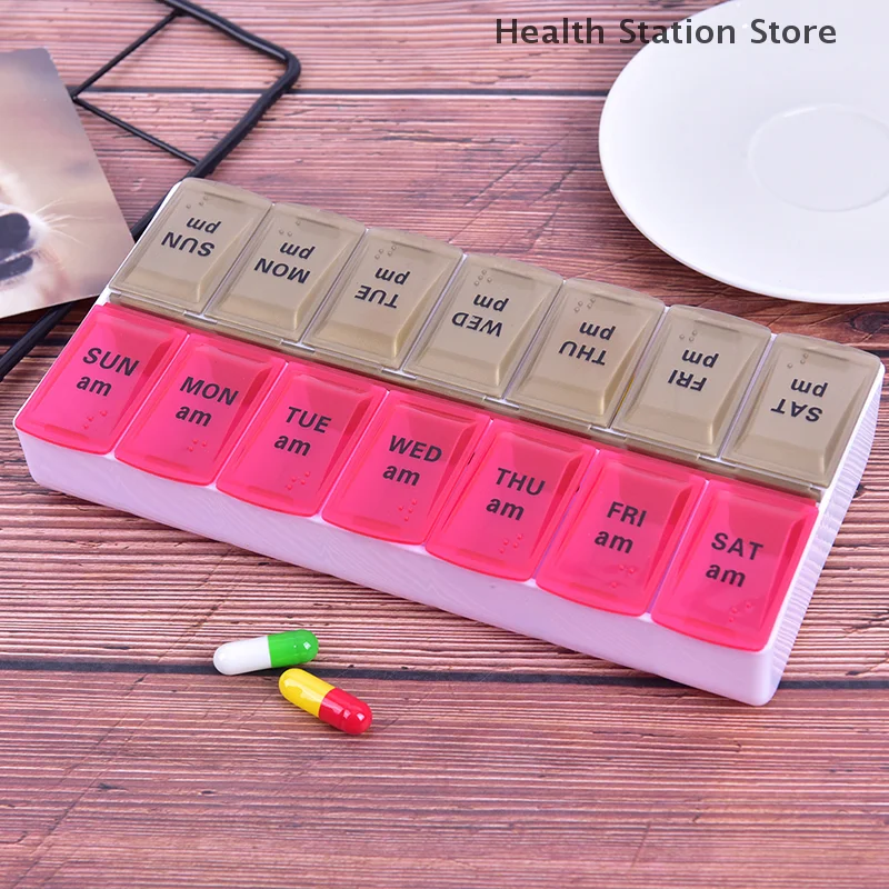 Large 7 Day Twice Daily (AM,PM) Pill Box Medicine Organiser With 14 Compartments