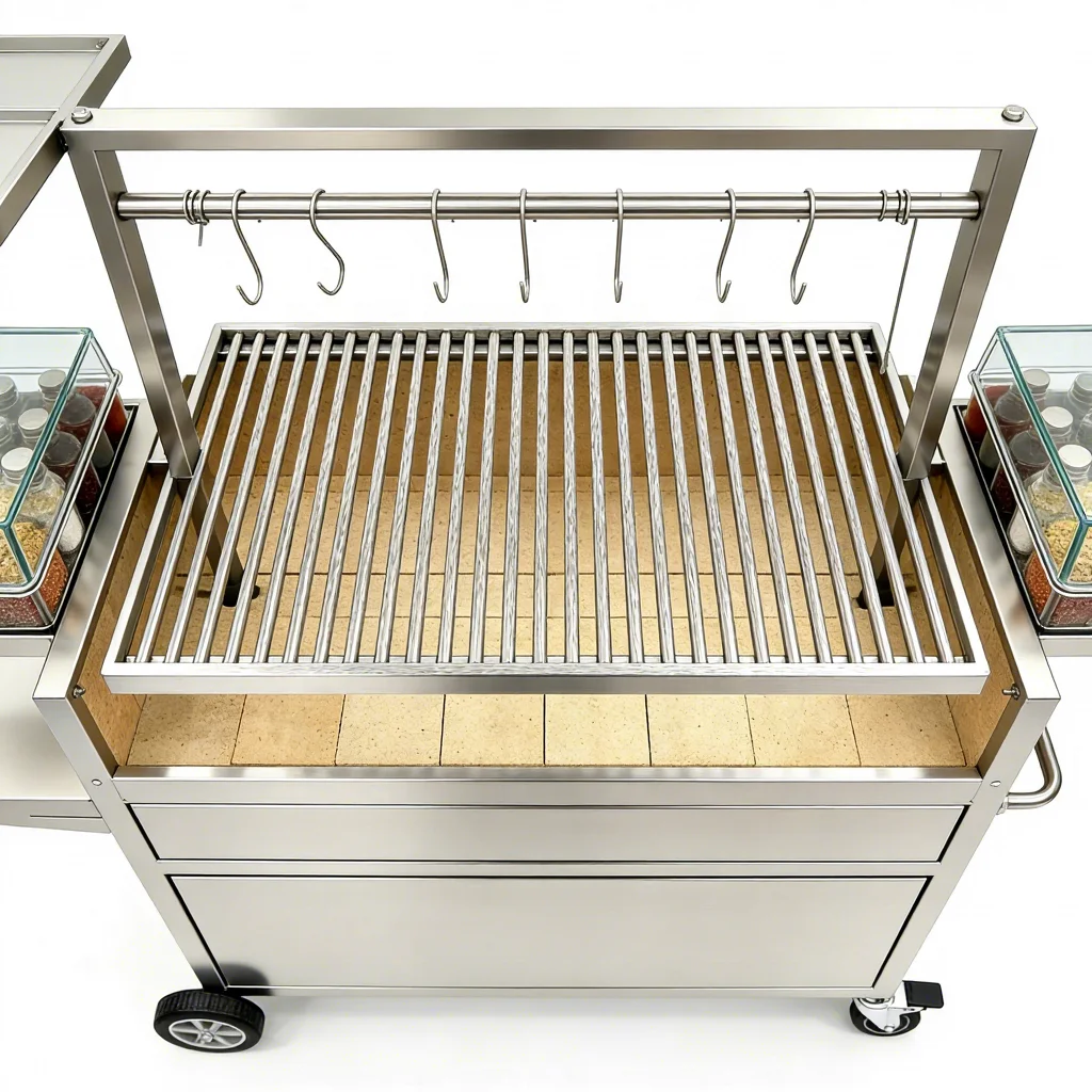 Argentinian Grill, Stainless Steel Parrilla, Brasero Asado, Outdoor Santa Maria Fireplace, BBQ Cooking