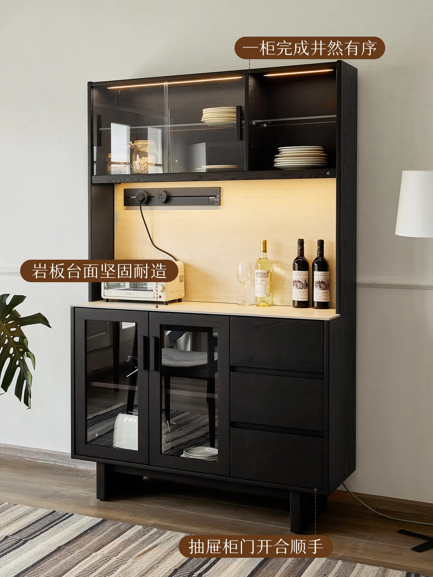 DSA side cabinet solid wood four doors three pumping locker living room storage cabinet