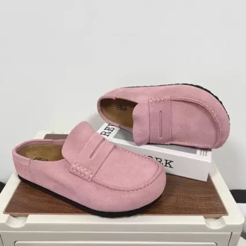 Suède leren loafers voor dames en heren, zachte kurken voetbedden, open achterkant, instap casual klompen