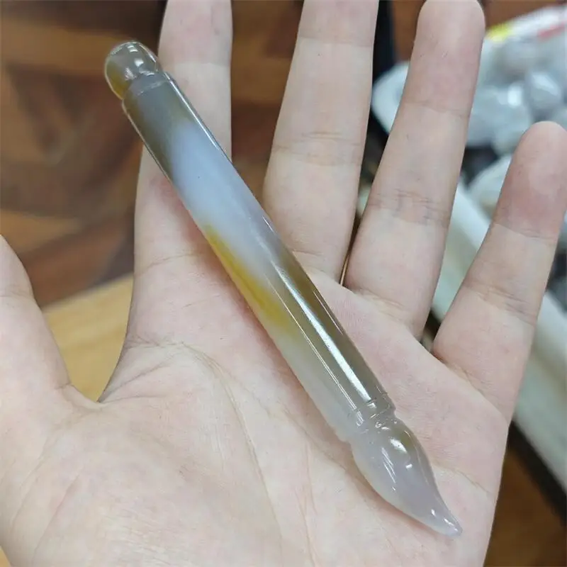 Natural Lagate Ink Brush Carving Crystal Love Healing Fengshui Gemstones HomeDecoration Holiday Gift 1PCS
