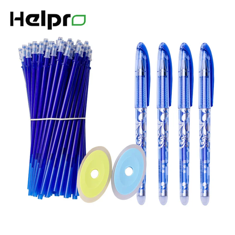 56Pcs/Set Erasable Gel Pen Set Refills Rod 0.5mm Washable Handle Magic Erasable Pen for Office School Writing Stationery