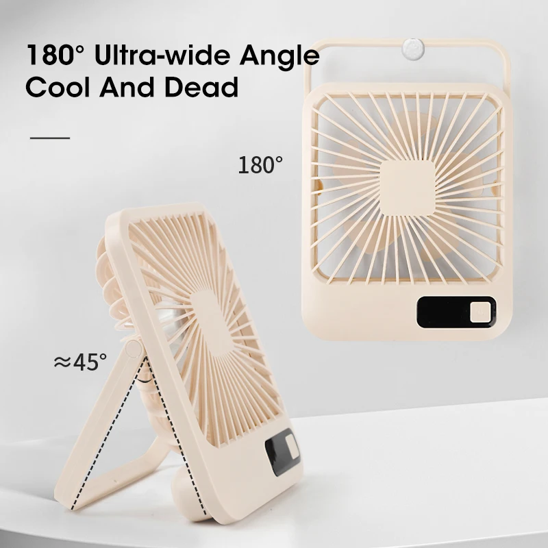 Small Desktop Fan Portable Foldable Table Fan USB Rechargeable Fan With Power Display 5 Speeds Adjustment Desktop Fan
