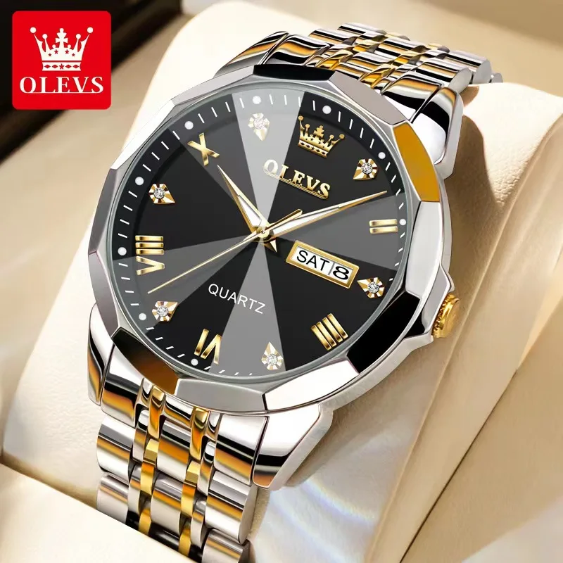 OLEVS-reloj de cuarzo con correa de acero inoxidable para hombre, accesorio de pulsera resistente al agua con diseño de rombos, 9931