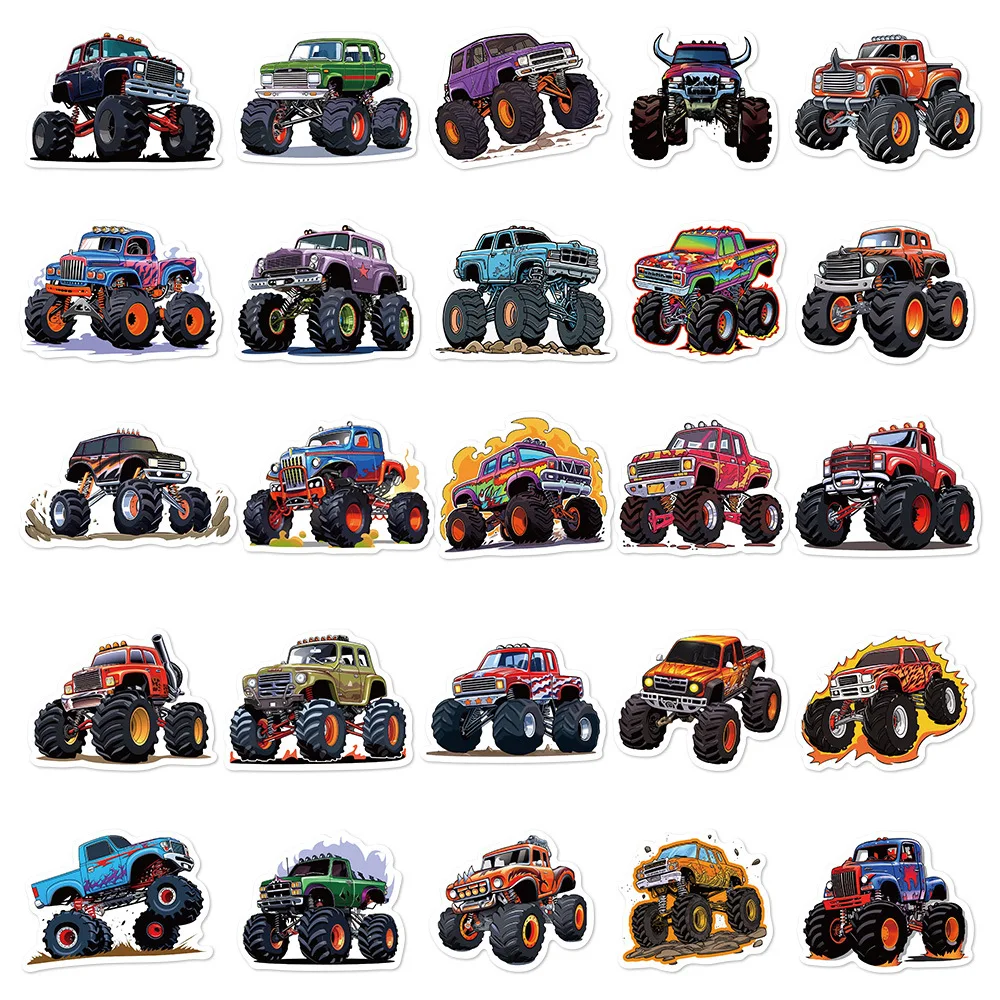 50pcs Handsome Monster Truck Series Graffiti Stickers Suitable for Helmets Desktop Wall Decoration DIY Sticker Pack Wholesale