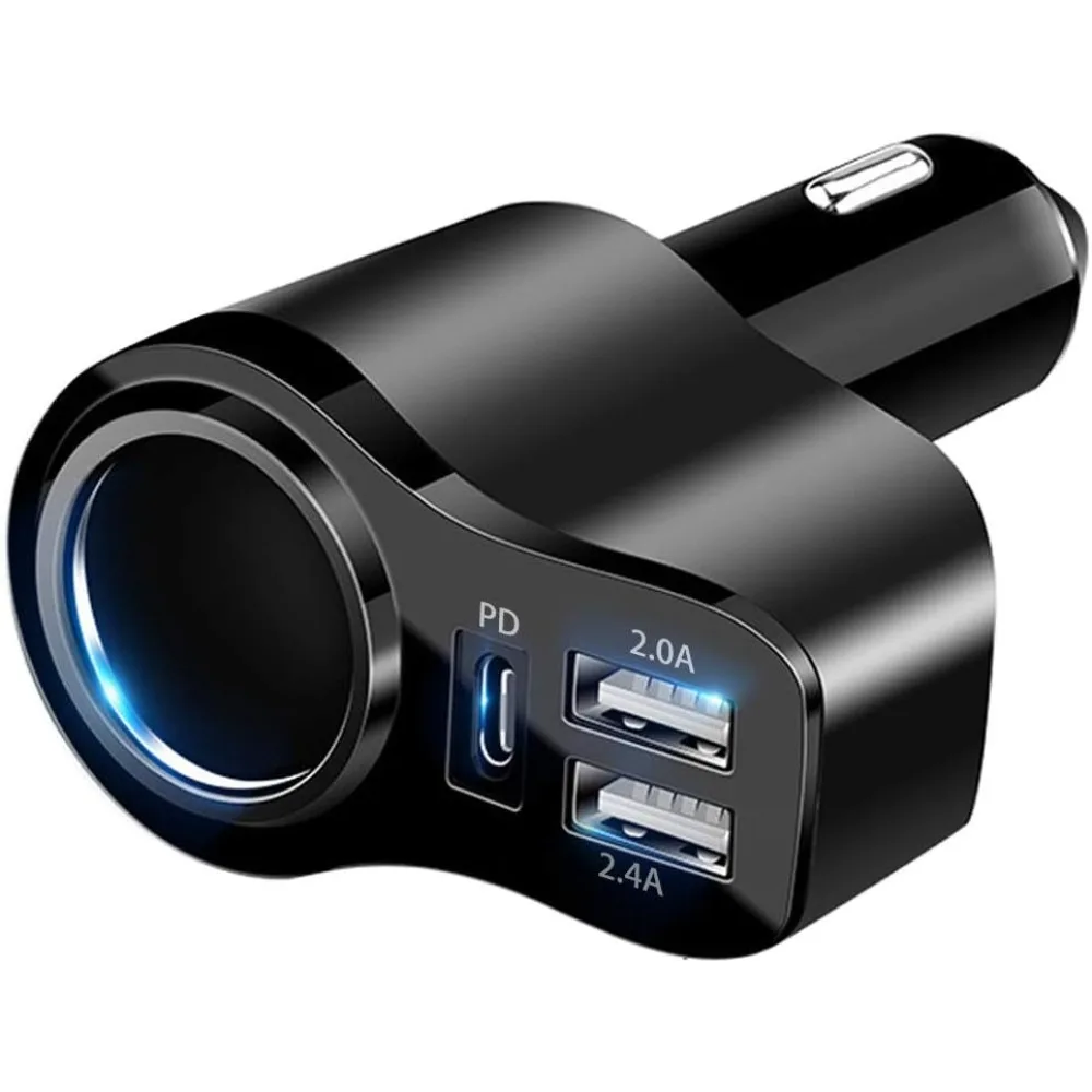 Chargeur de voiture USB C 4 en 1, adaptateur allume-cigare multi-usb 168W, séparateur de prise avec 3 Ports USB, double USB Type C PD 12V/24V