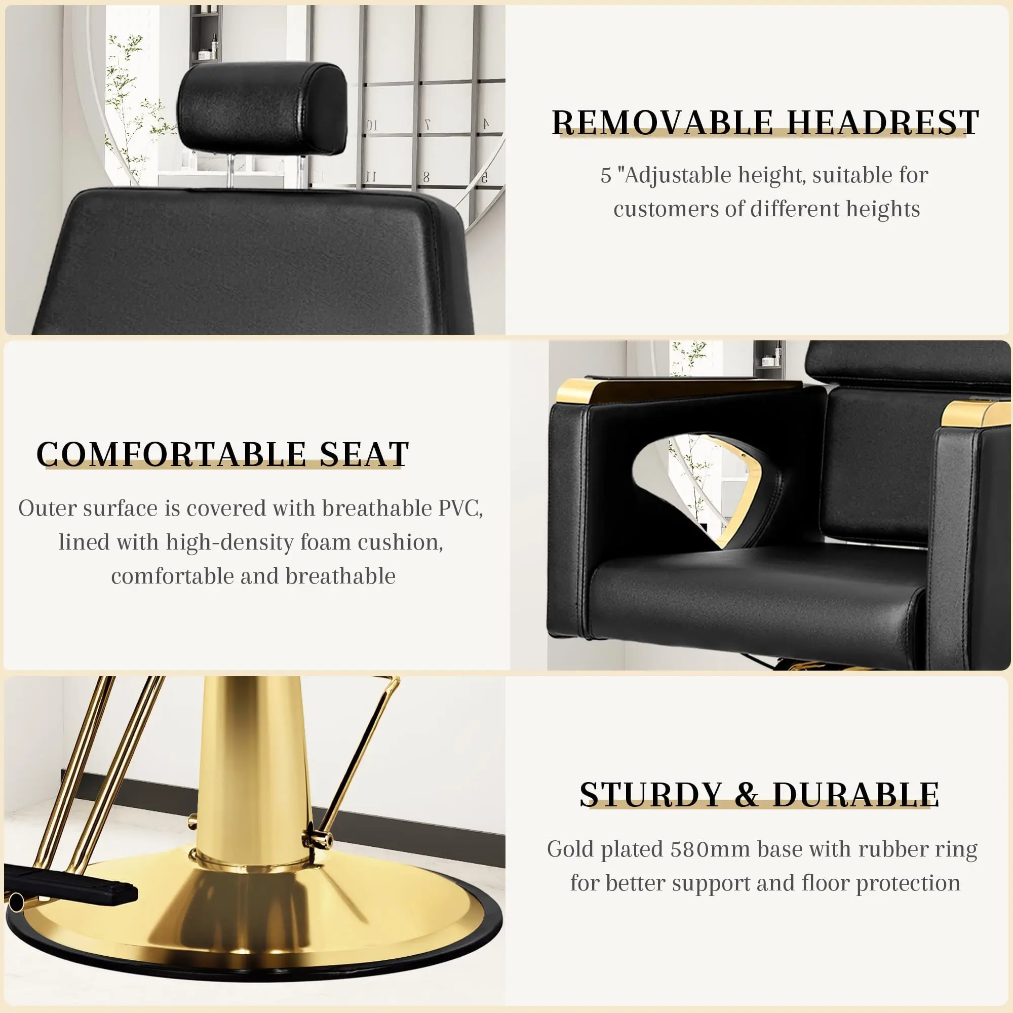 كرسي صالون الحلاقة لمصفف الشعر، كراسي صالون للاستلقاء مع مضخة هيدروليكية، 360 درجة °   معدات التجميل لتصفيف الشعر في سبا دوارة