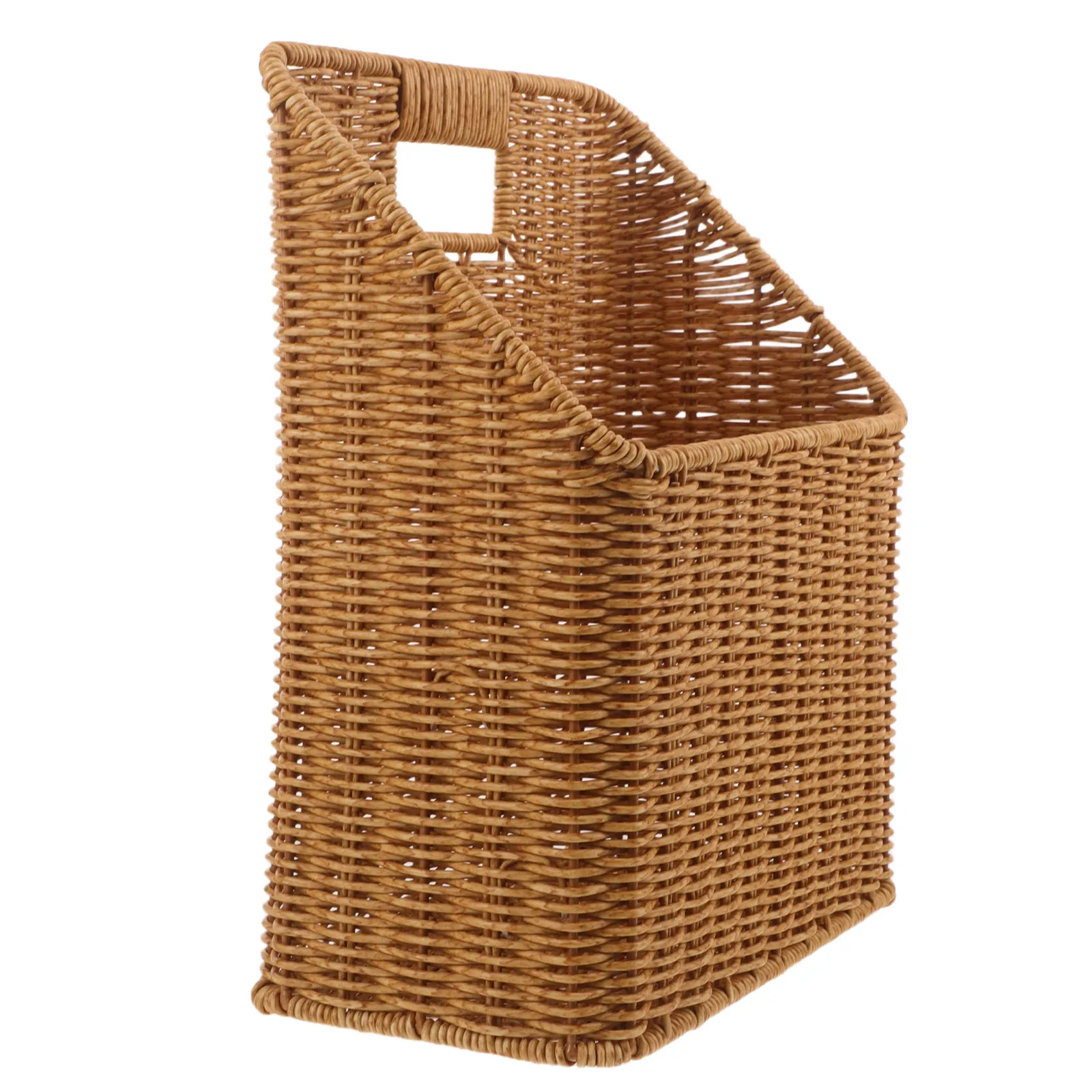Magazine Holder Wall Basket Decorative Woven Imitation Rattan Hanging Storage Rack for Bathroom Living Room Multifunctional view 3