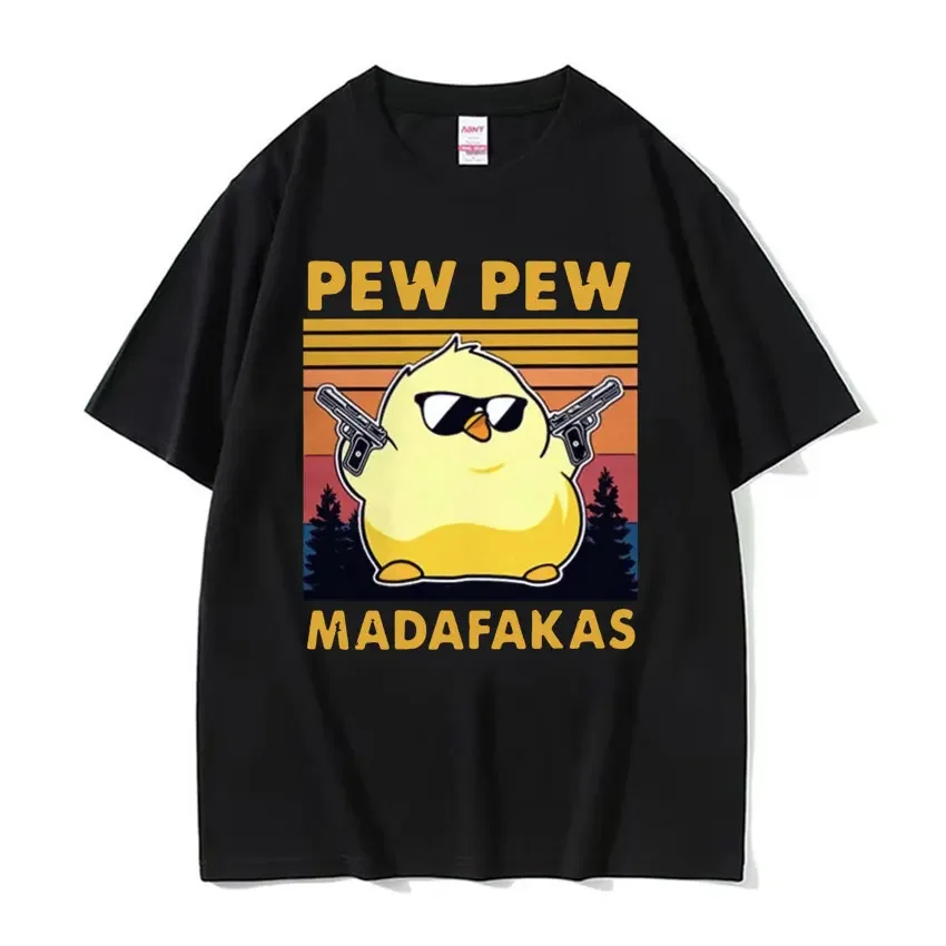 

Mad Chicken Pew Pew Madafakas Funny Meme T Shirts Men's Women's Fashion Kawaii Casual 100% Cotton Oversized Short Sleeve T-shirt