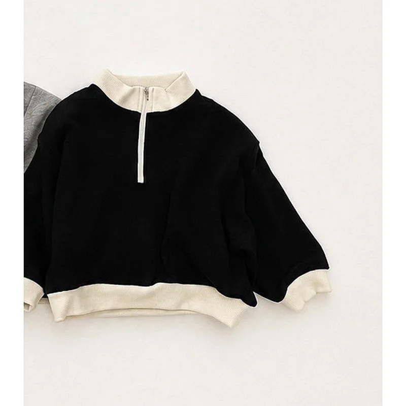Sweatshirt Children Trendy Zipper Collar Hoodie Korean Autumn and Winter Loose and Versatile Soft Stand Up Collar Top
