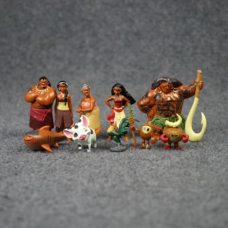 Disney Cartoon Anime Moana Ocean Adventure Film 10Pcs Action Figure Princess Moana Figure Model Toys Collect Ornaments