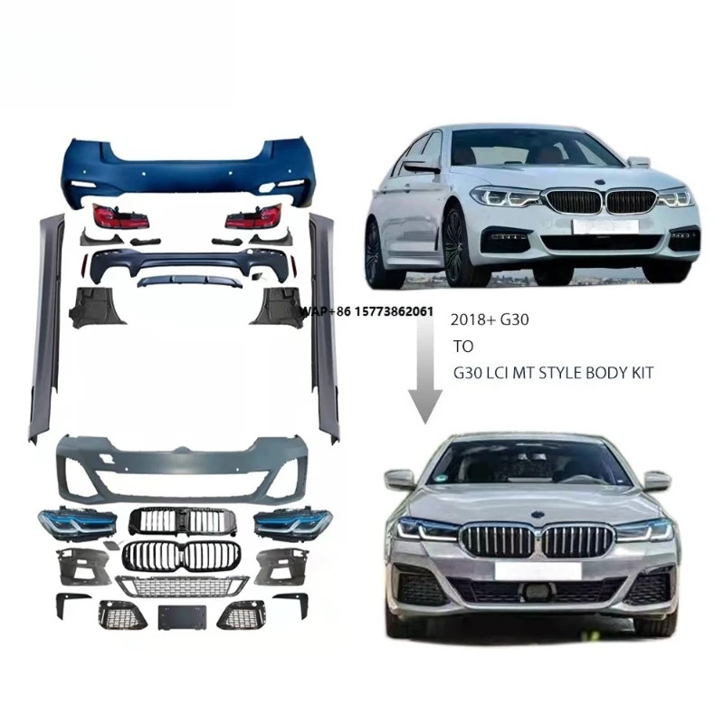 

5S G30 2018+ to G30 LCI MT Style Bodykit PP Front Bumper Grille Rear Bumper Side Skirts Car Upgrade Body Kit Facelift Set