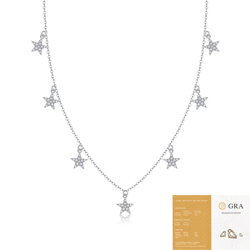 

D Color Moissanite 100% 925 Sterling Silver Plated 18K Sparkling Star Pendant Necklace Jewelry Necklace for Women Gift
