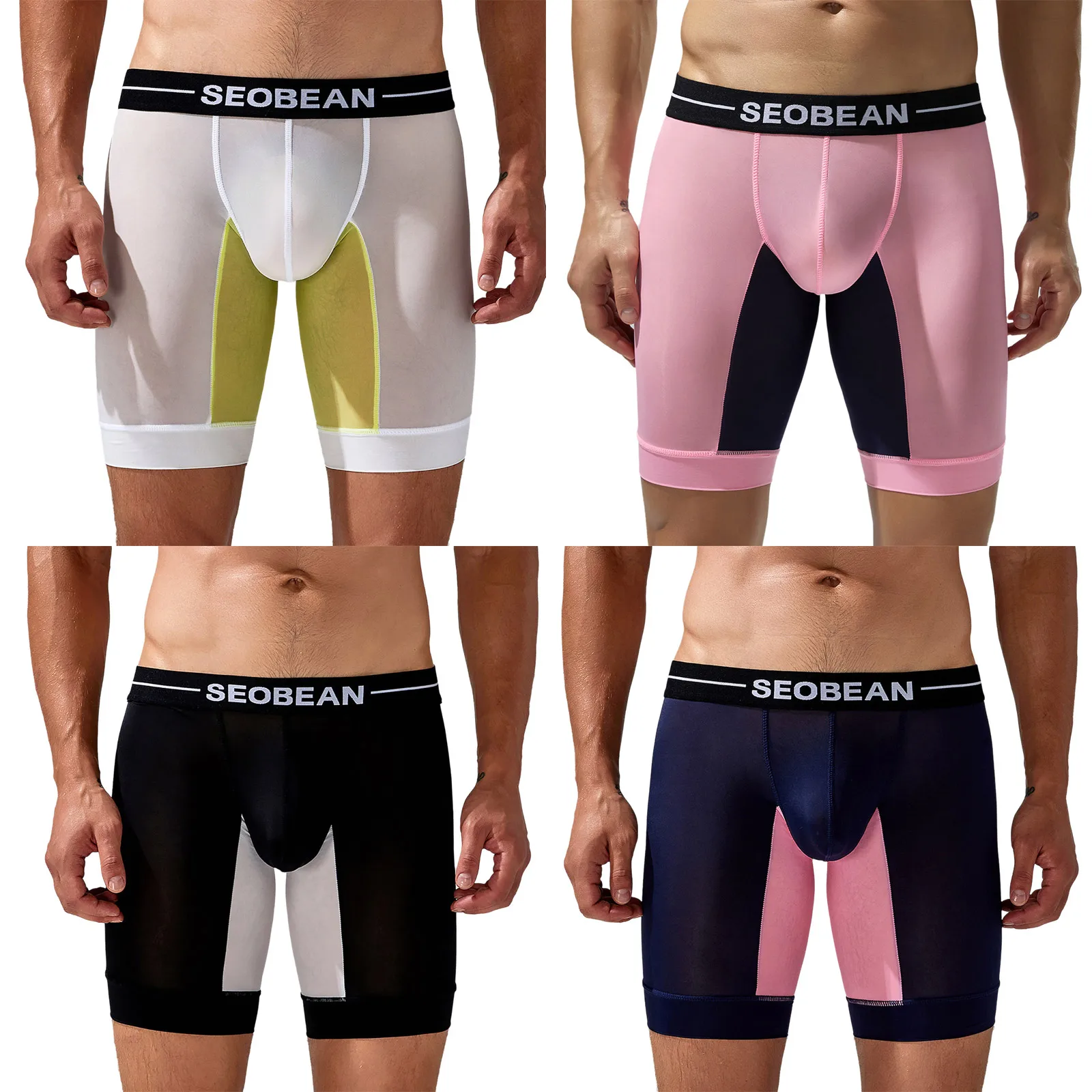 Men Color Block Boxer Shorts Letter Printed Elastic Waistband Stretchy Athletic Shorts Underwear for Running Workout Exercise