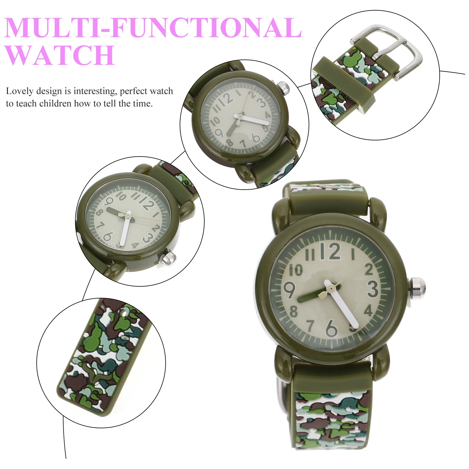1 قطعة ساعة مقاومة للماء تصميم مموه حزام قابل للتعديل قرص واضح ساعة متينة هدية رائعة لـ