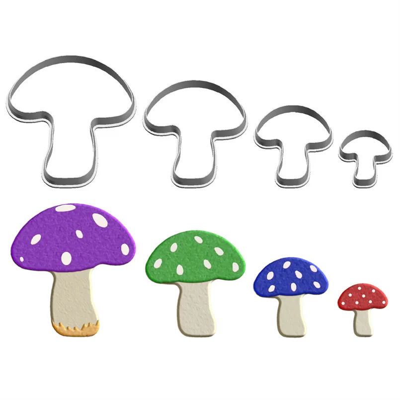 Four Specifications Cartoon Plant Fungi Long-stemmed Mushrooms,Plastic Mold,Cake Fondant Tools,Cookie Sushi and Fruits Cutters