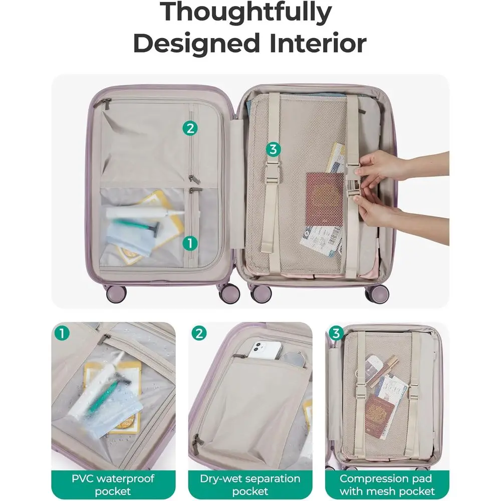 Purple 20 Inch Expandable Hard Shell Spinner Suitcase with TSA Lock, Airline Approved for Carry-On Travel