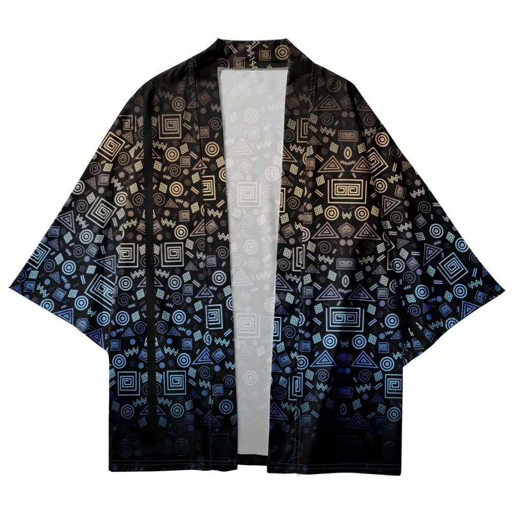 

Gradient Geometric Patterns Printed Japanese Kimono Beach Shorts Men Women Looser Cardigan Yukata Clothing Harajuku Haori