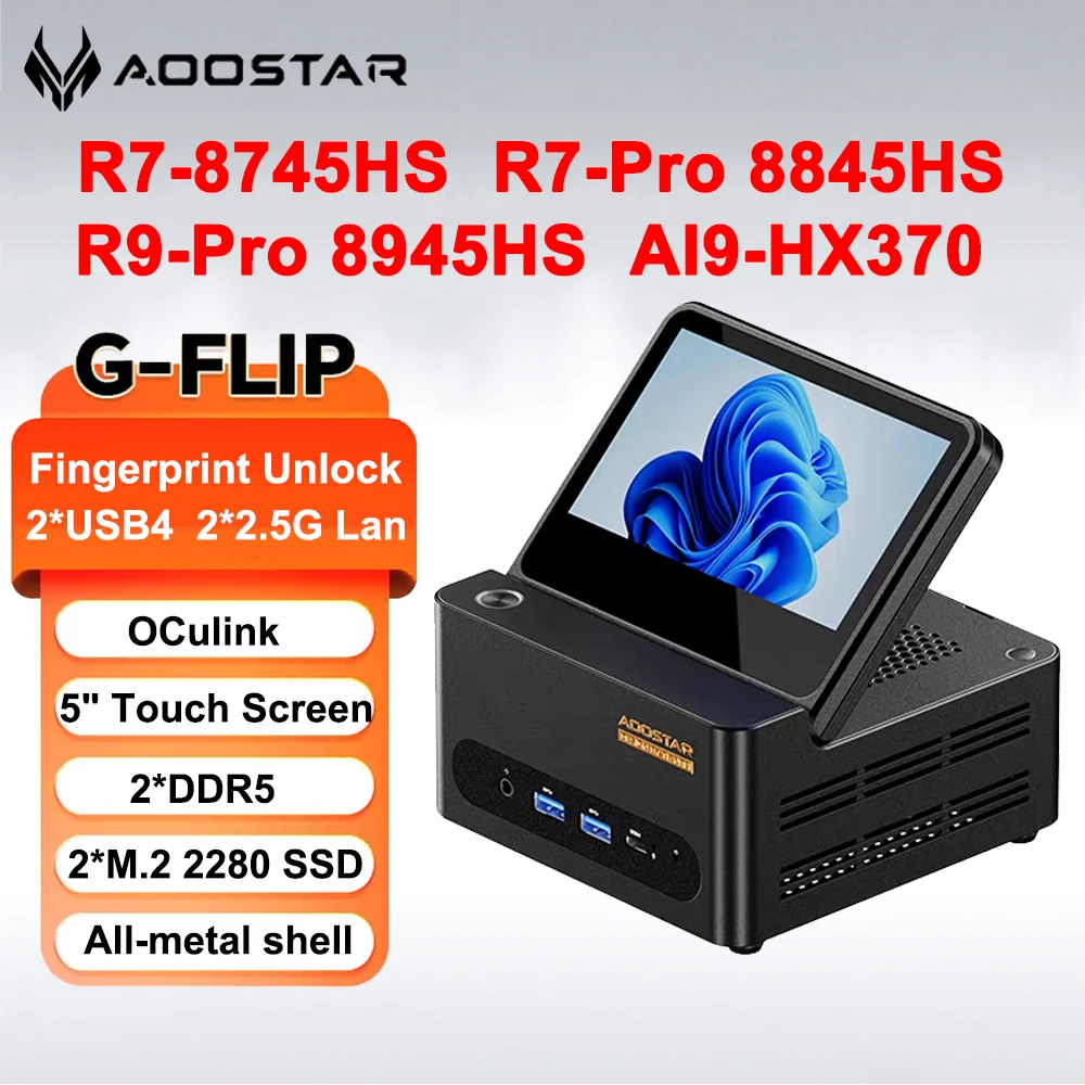 Aoostar G-FLIP Mini PC AMD Ryzen AI9 HX370/R7 8745HS/R7 Pro 8845HS